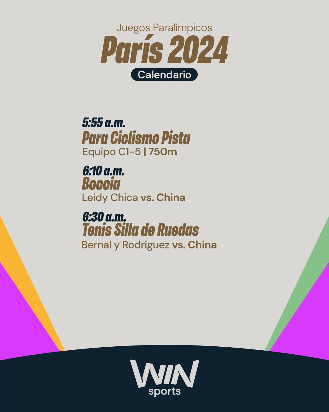 Agenda de Colombia en los Juegos Paral&iacute;mpicos Par&iacute;s 2024 (1 de septiembre) - Win Sports