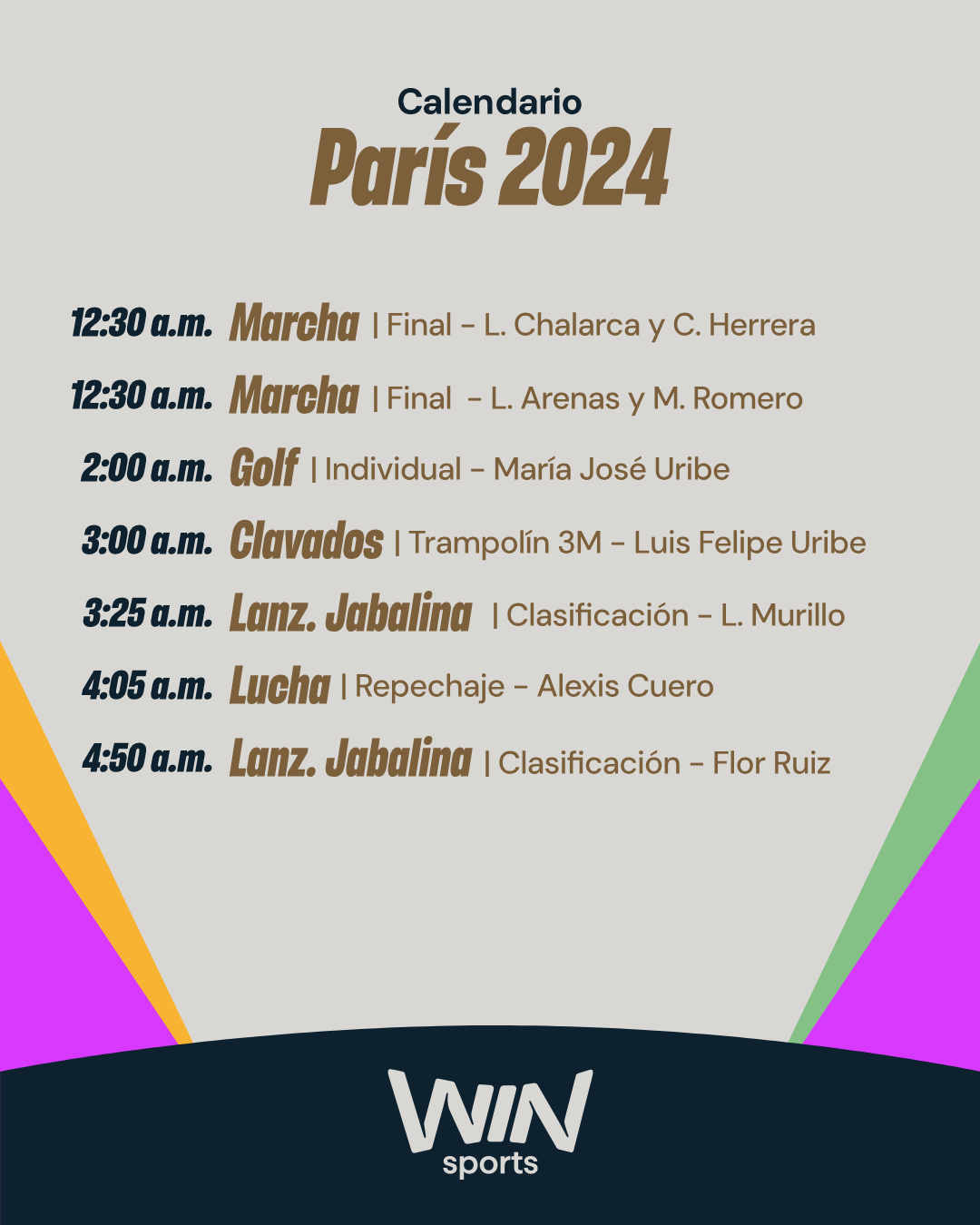 Agenda de Colombia en los Juegos Ol&iacute;mpicos Par&iacute;s 2024 (7 de agosto) - Win Sports