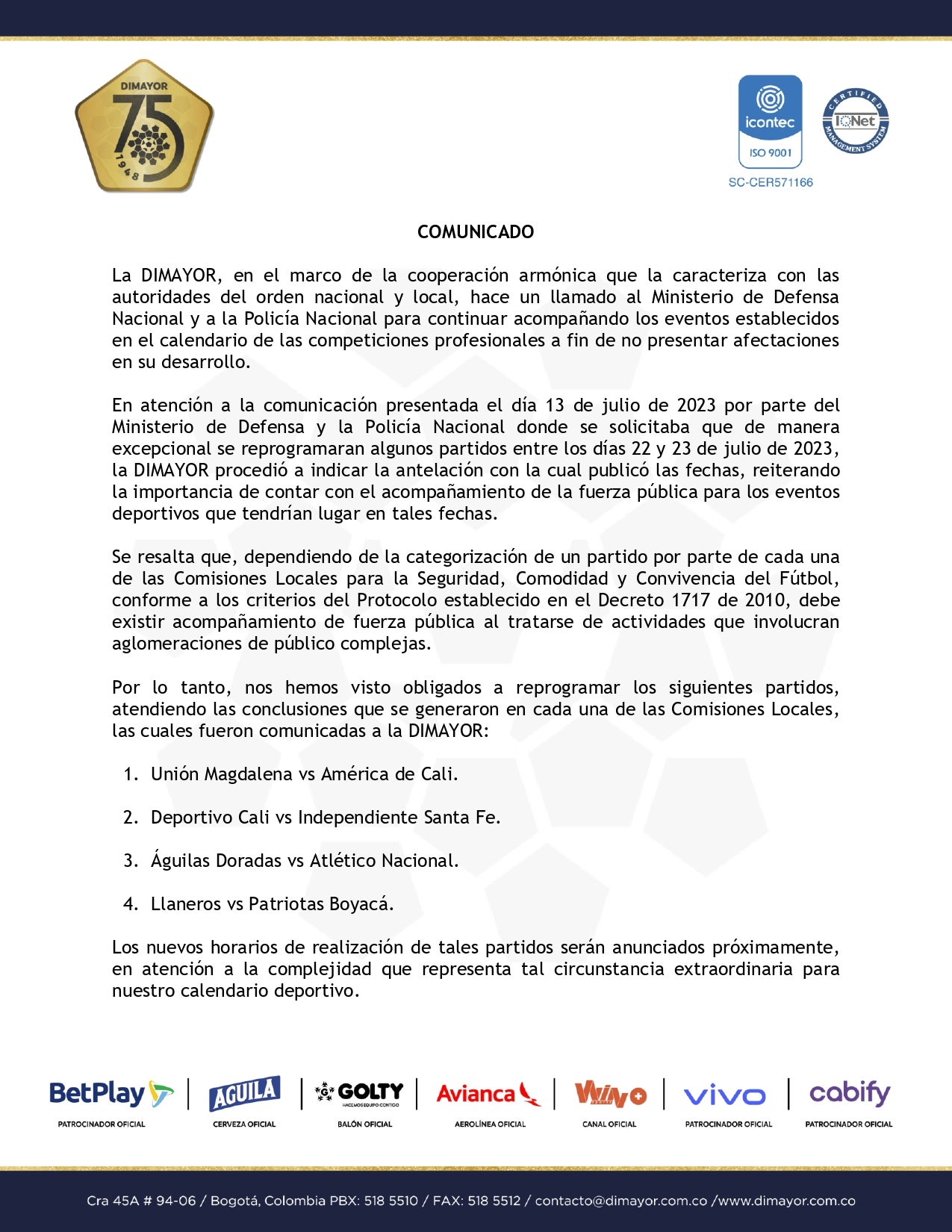 Comunicado Dimayor 1