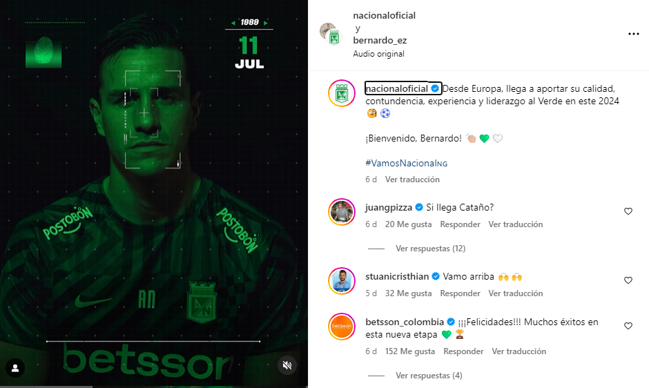 Pantallazo del comentario de Stuani a Espinosa - Instagram