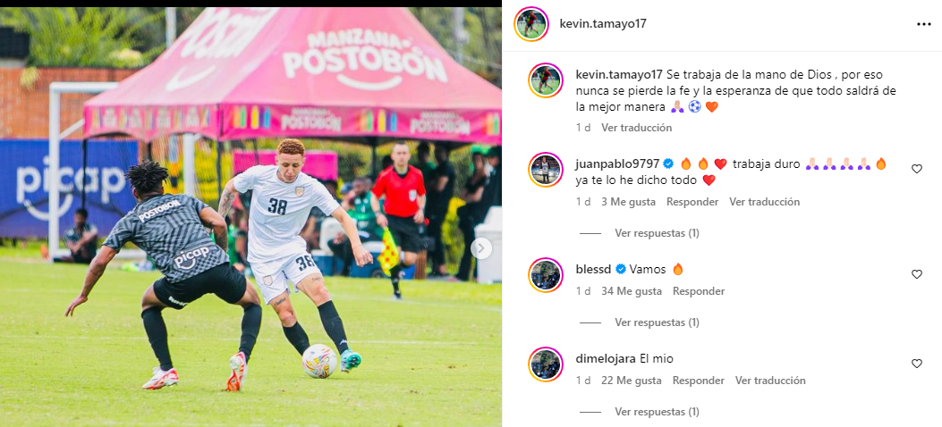 Pantallazo del comentario de Blessd a Kevin Tamayo - Instagram