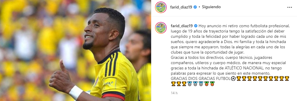 Farid Díaz anunció su retiro del fútbol