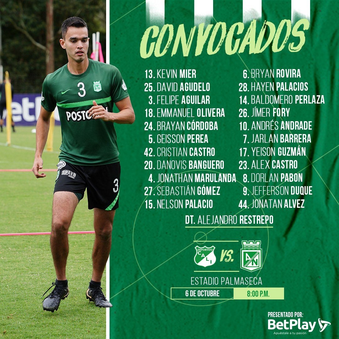 Convocados de Nacional vs. Cali