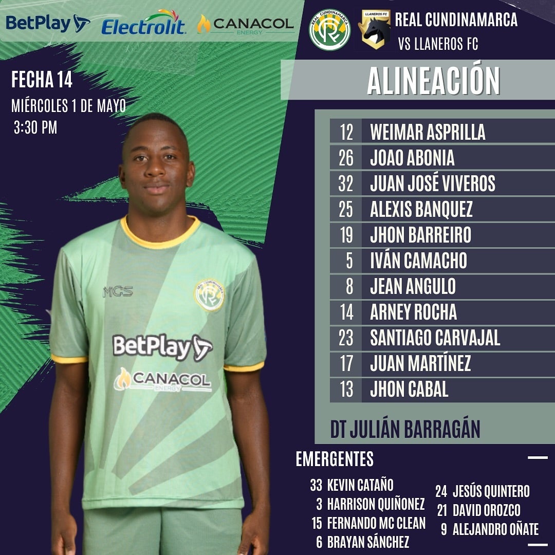 Nómina titular de Real Cundinamarca para enfrentar a Llaneros por la fecha 14 - Prensa