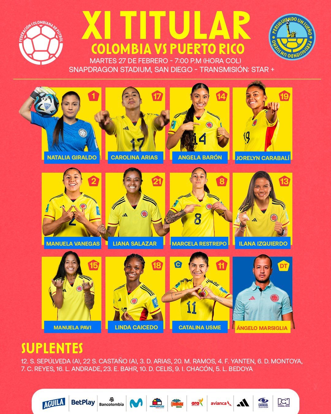 Titular de Colombia Femenina para enfrentar a Puerto Rico por Copa Oro - FCF