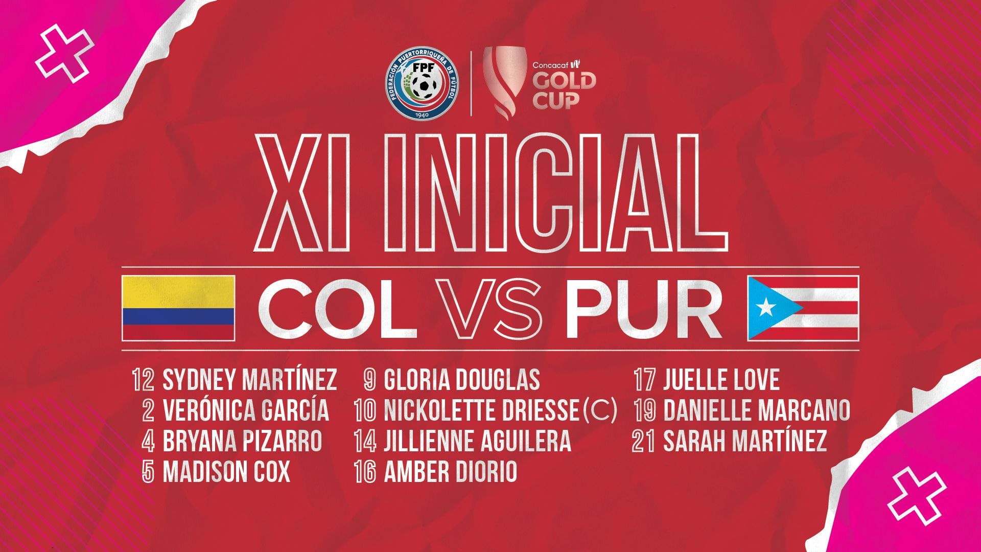 Titular de Puerto Rico Femenina para enfrentar a Colombia por Copa Oro - X: @HuracanAzulPR