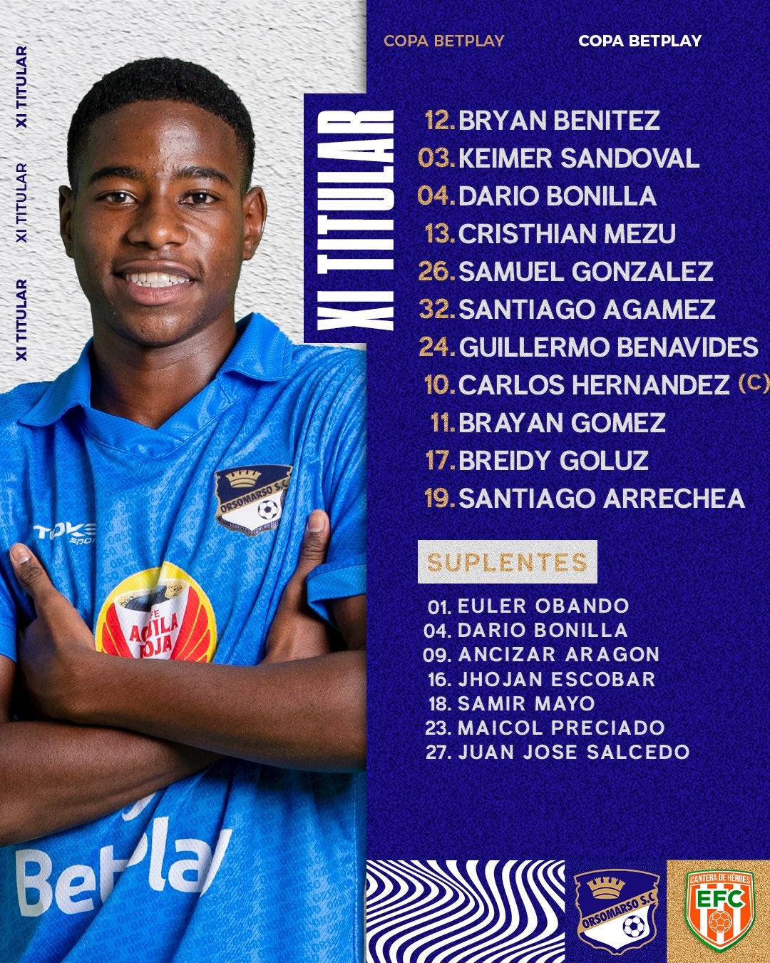 Nómina titular de Orsomarso para el juego de vuelta por la fase 1 de la Copa BetPlay - Prensa