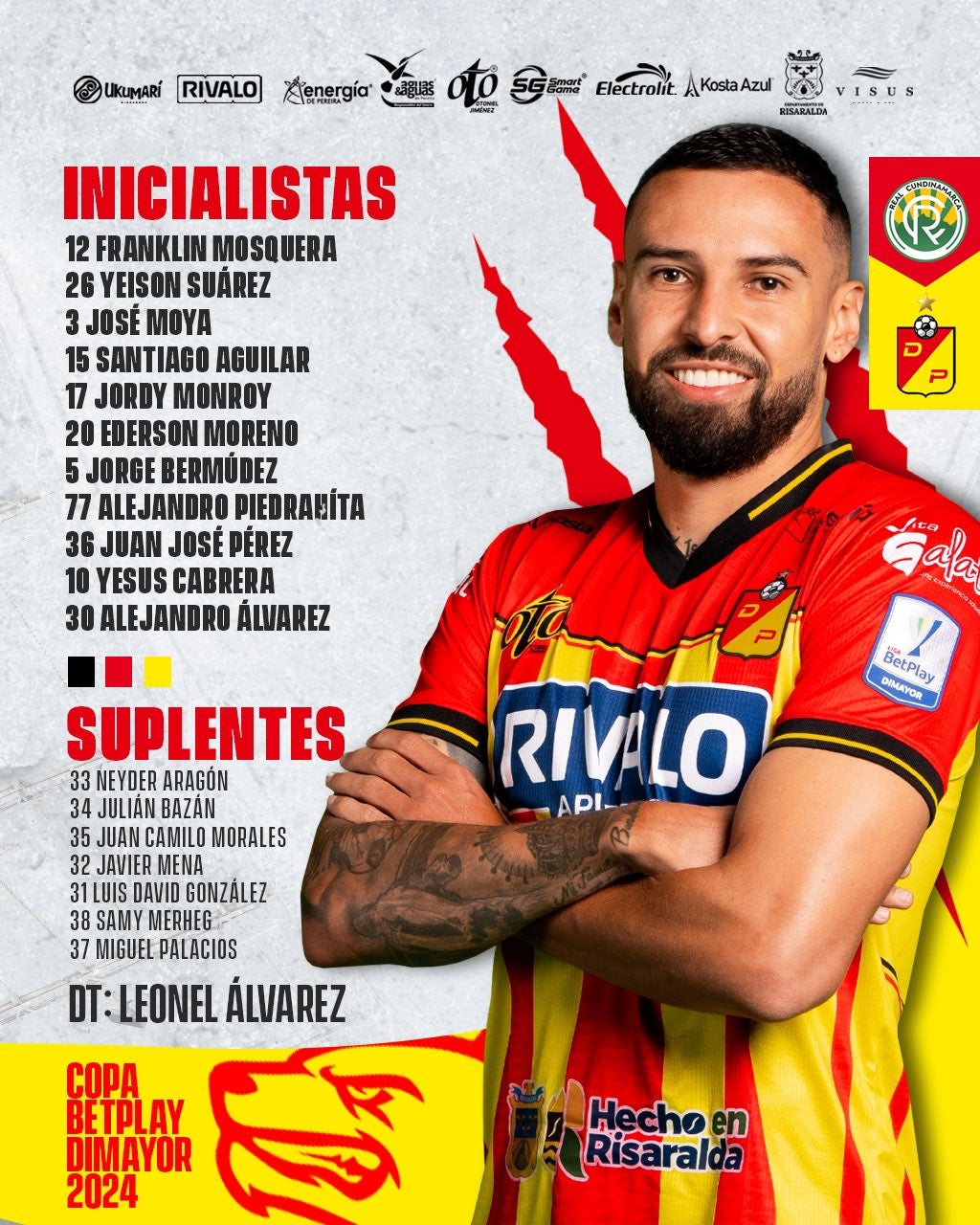 Nómina titular de Deportivo Pereira para el juego de vuelta de la Copa BetPlay 2024 - Prensa