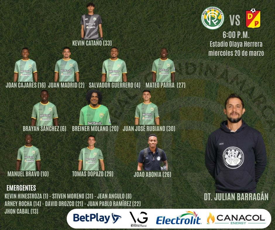 Nómina titular de Real Cundinamarca para el juego de vuelta de la Copa BetPlay 2024 - Prensa