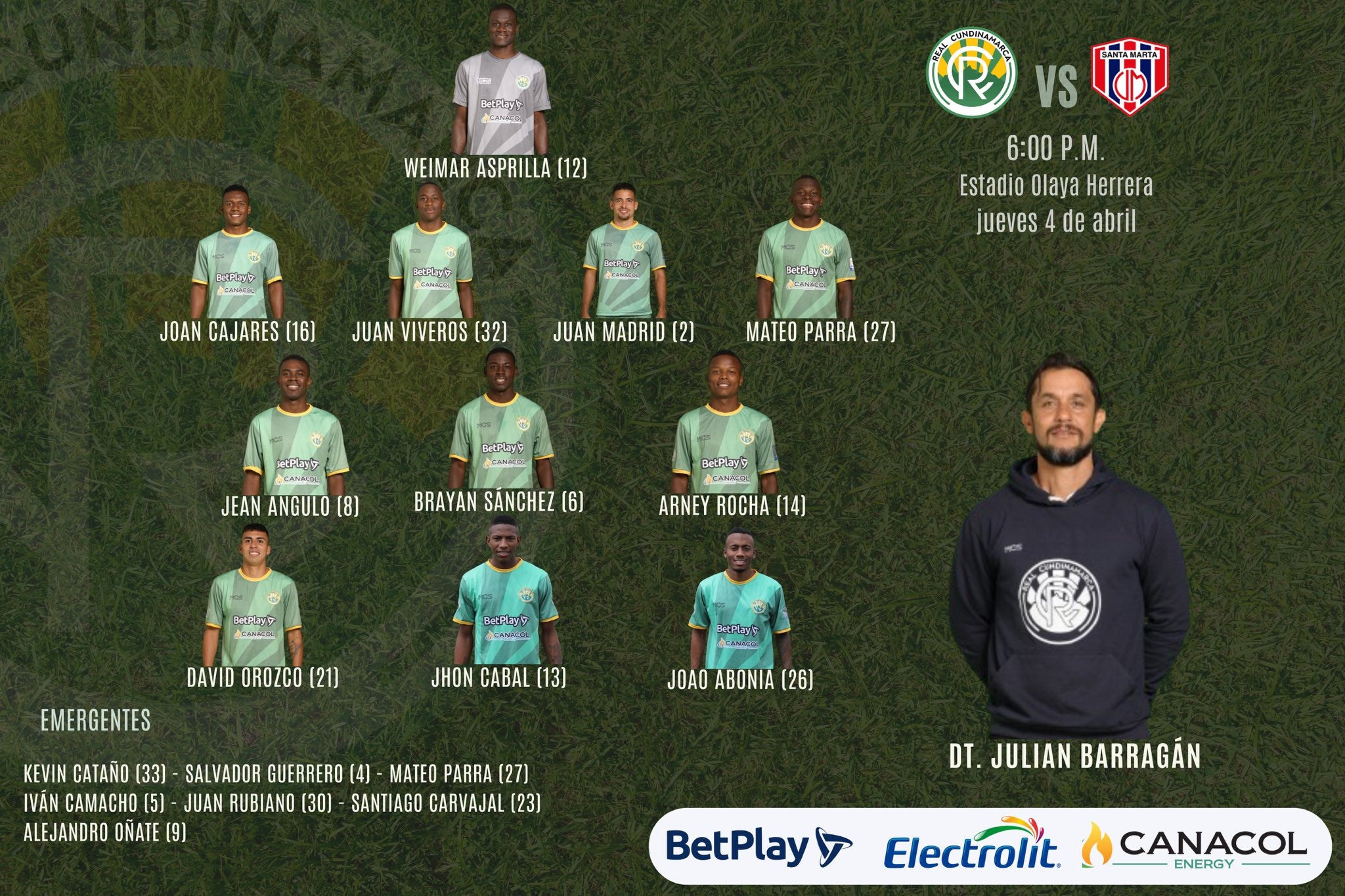Nómina titular de Real Cundinamarca para enfrentar a Unión Magdalena - Prensa Real Cundinamarca