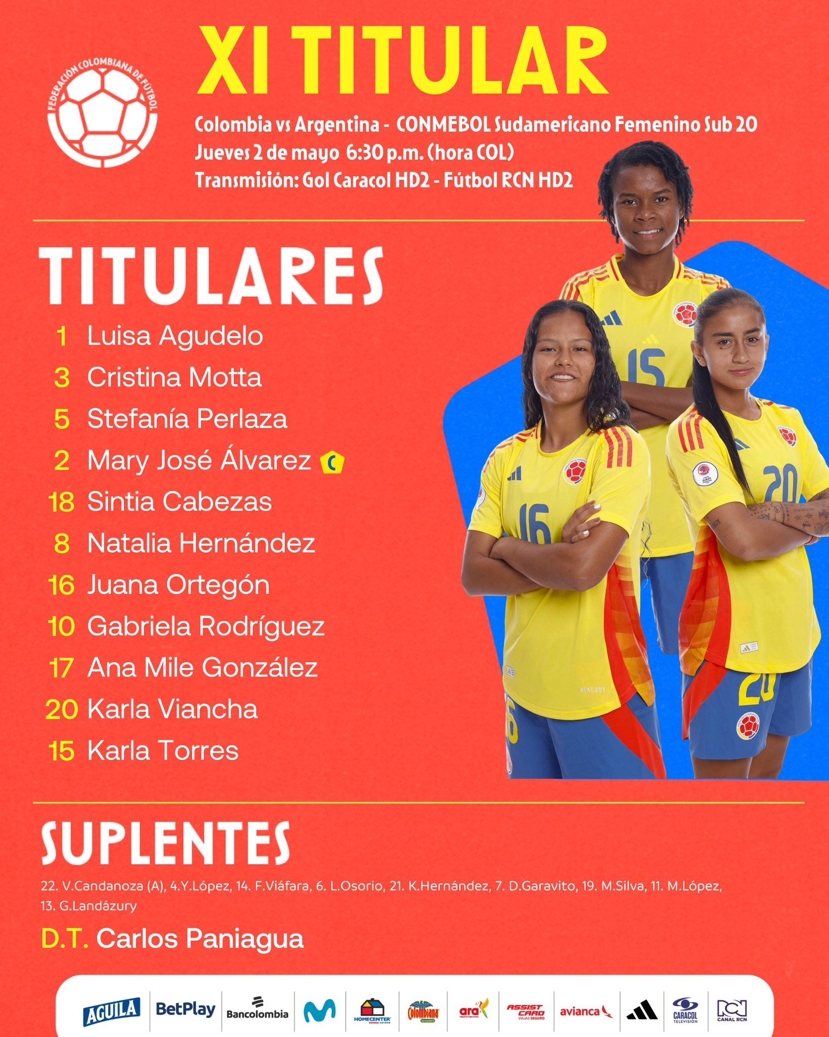Once titular de Colombia Femenina para enfrentar a Argentina - Prensa FCF