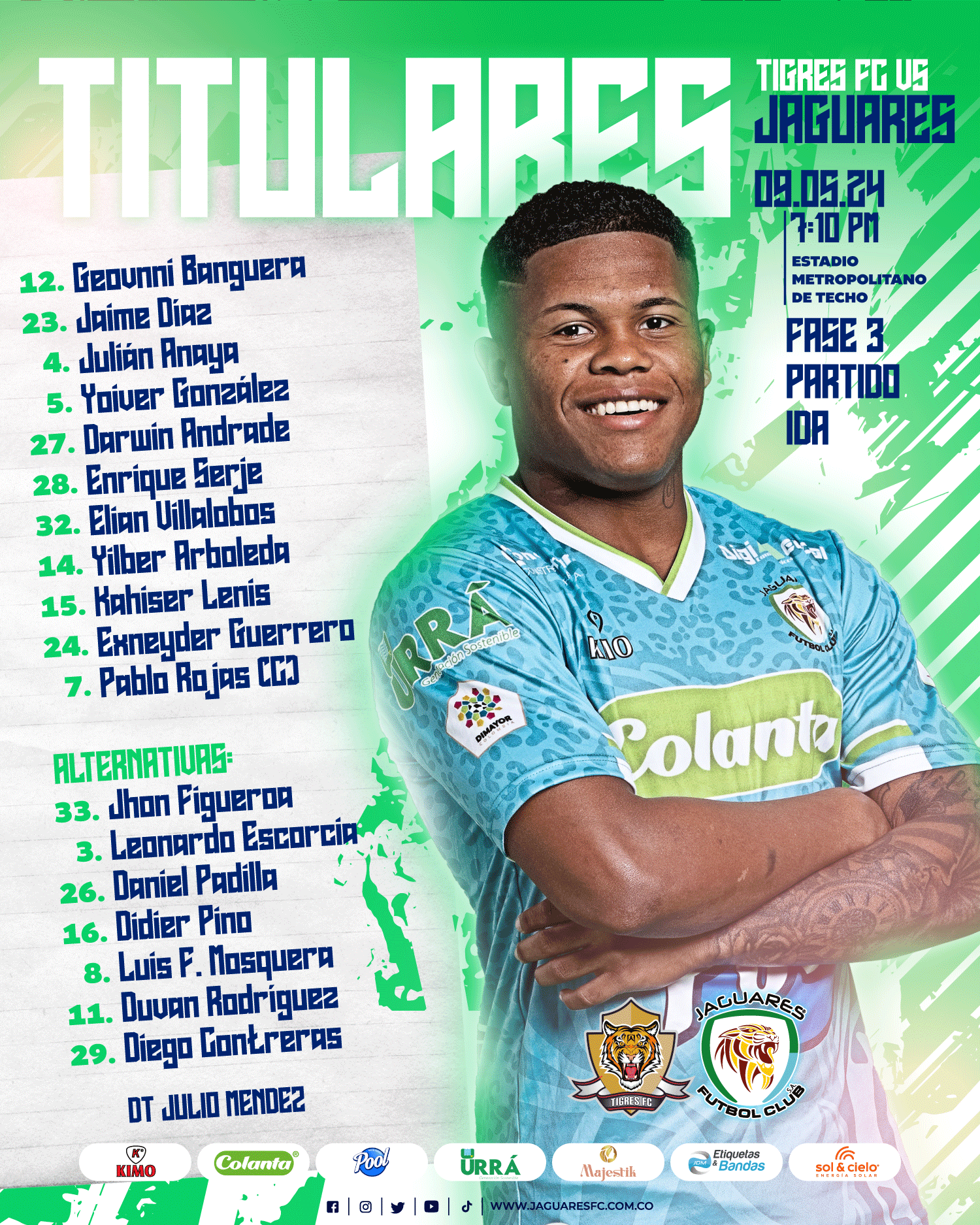 Once titular (más suplentes) de Jaguares para enfrentar a Tigres - Prensa Jaguares