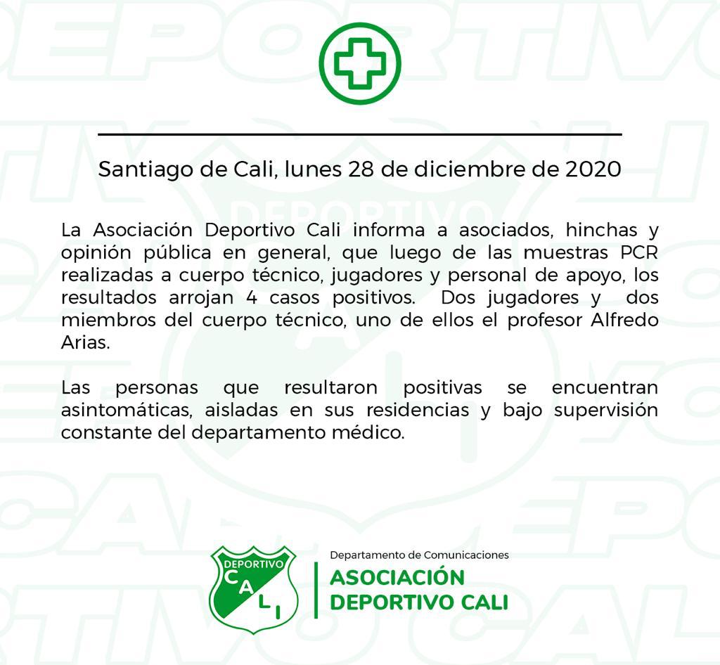 Reporte COVID-19 en Deportivo Cali.