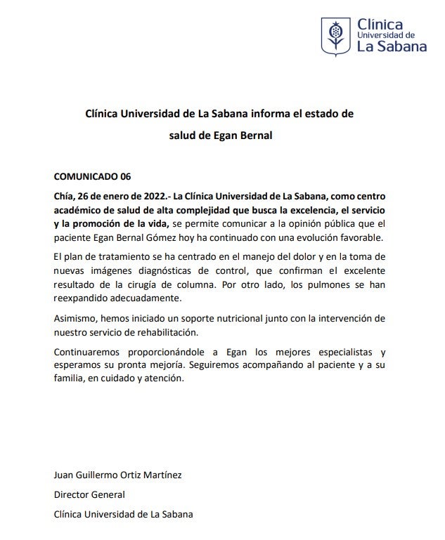 Comunicado Egan Bernal