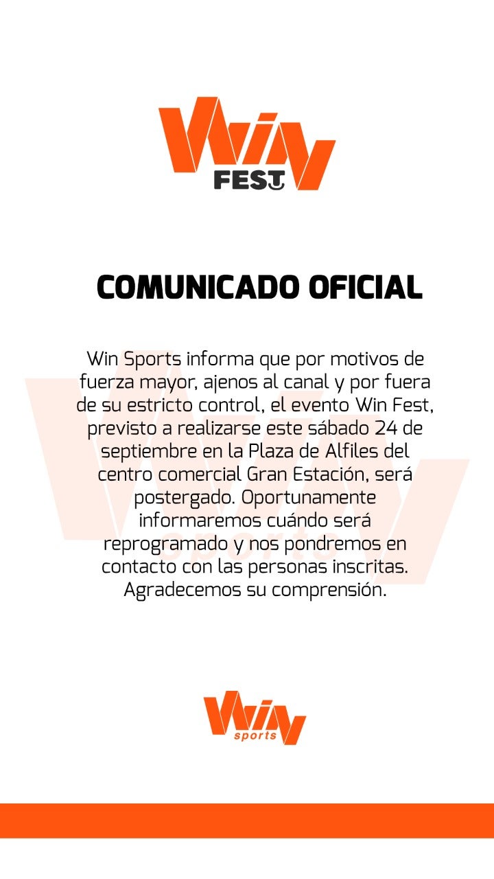 Comunicado de Win Sports