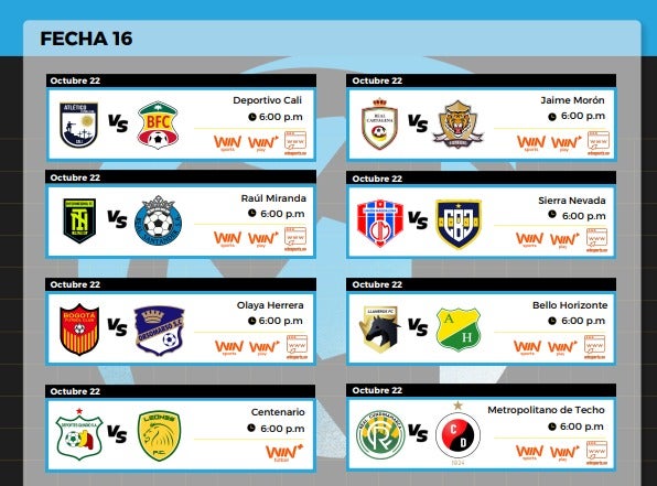 Programaci&oacute;n oficial de la fecha 16 del Torneo BetPlay 2024-2 - Dimayor