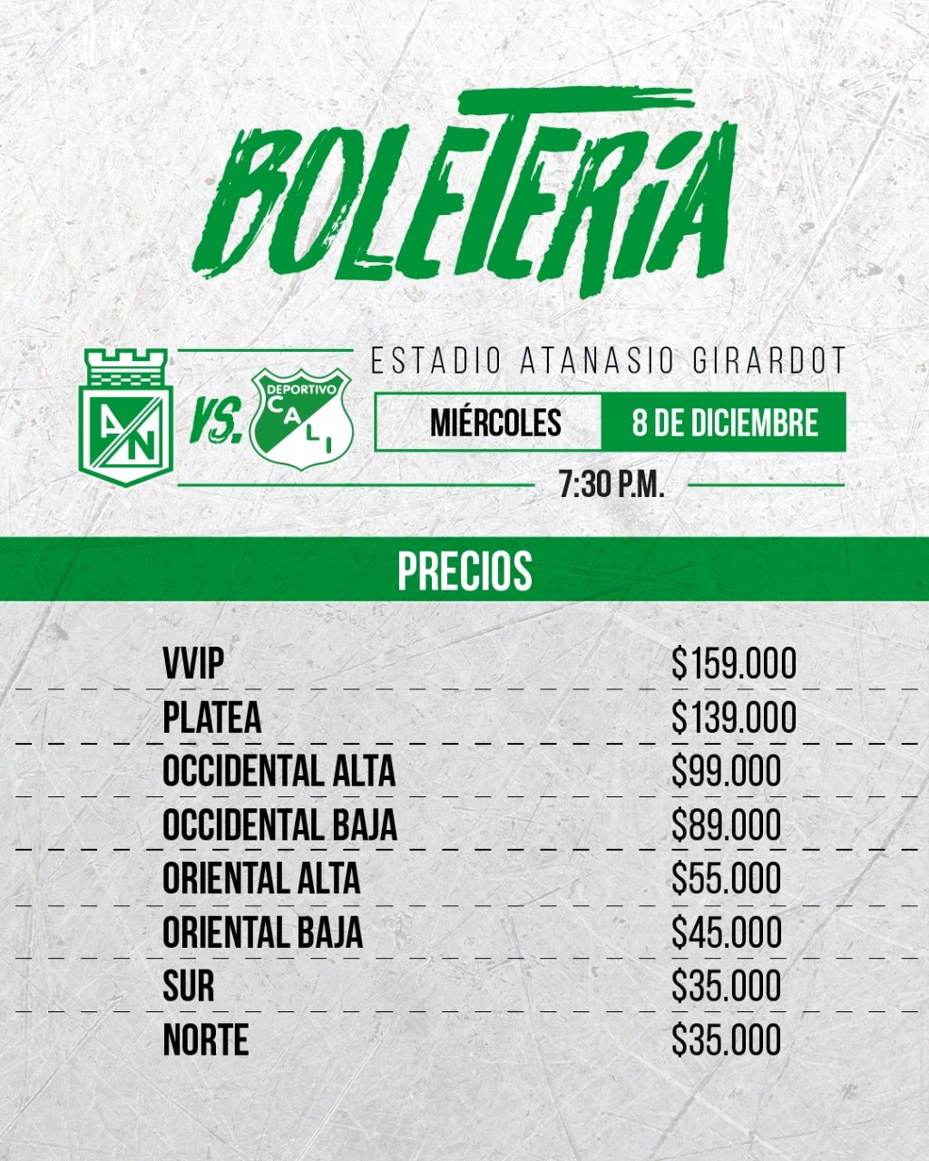 Boletería Nacional vs Cali.