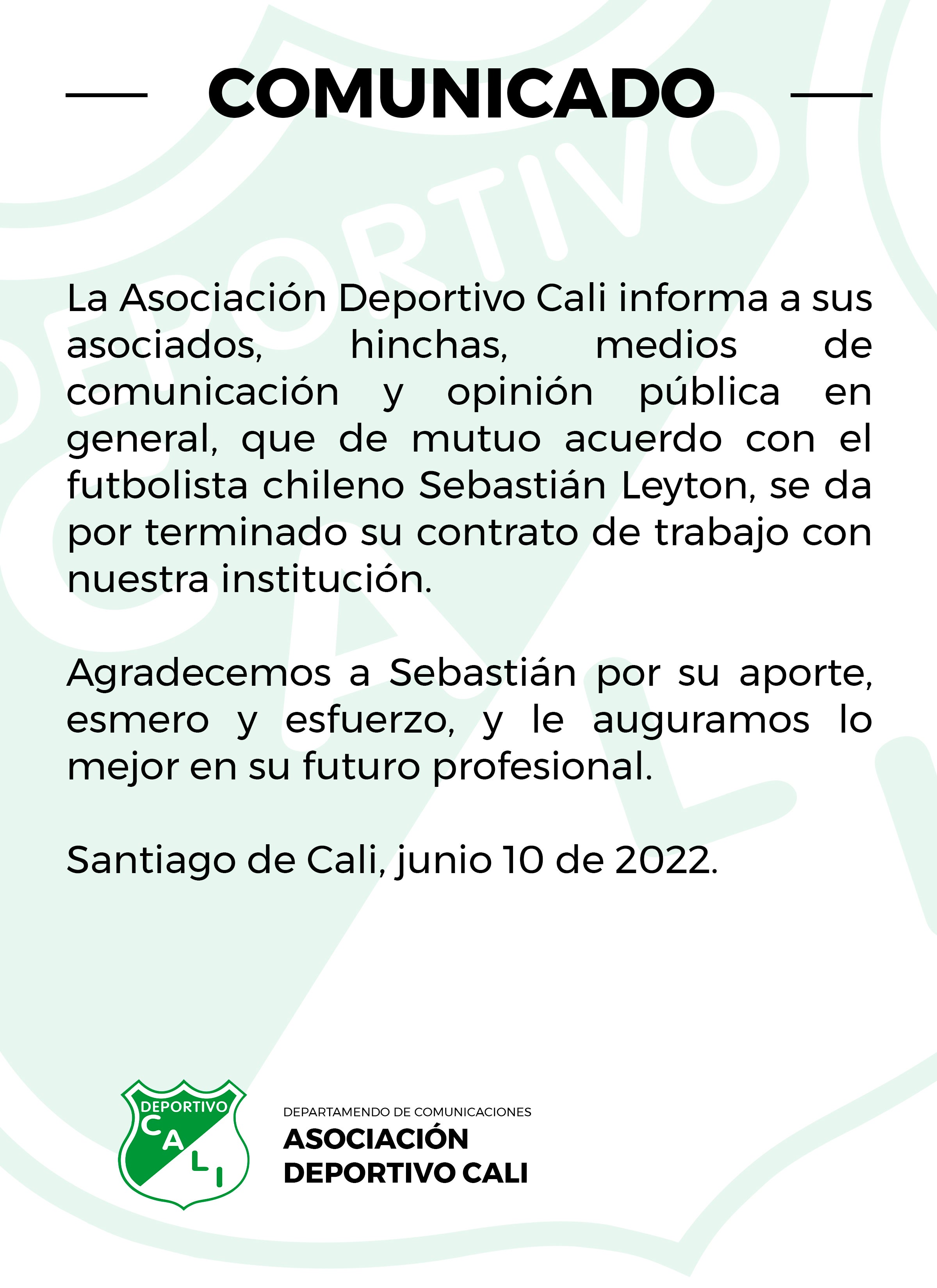 Comunicado Sebastián Leyton