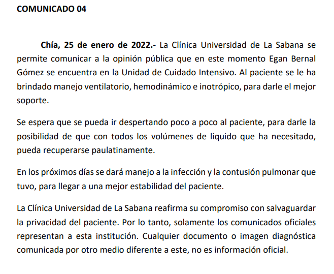 Comunicado Egan Bernal