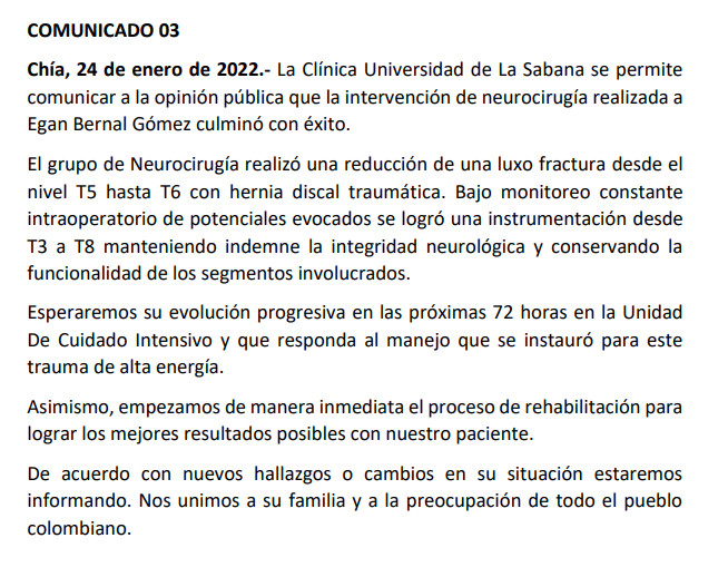 Comunicado Egan Bernal