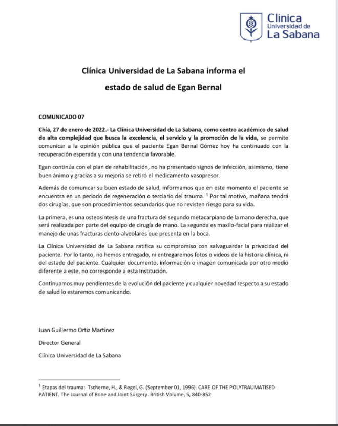 Comunicado Egan Bernal