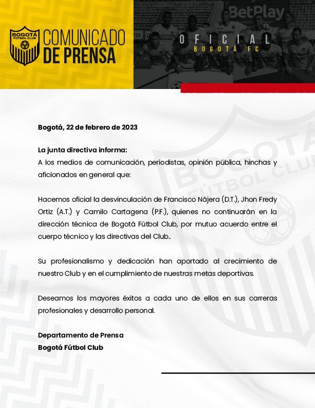 Comunicado de Bogotá FC