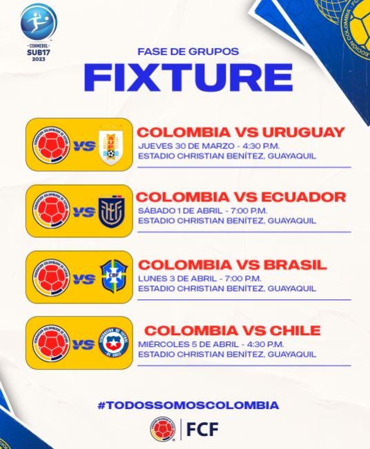 Fixture de la selección Colombia Sub17