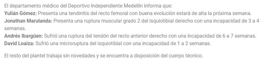 Parte médico Medellín