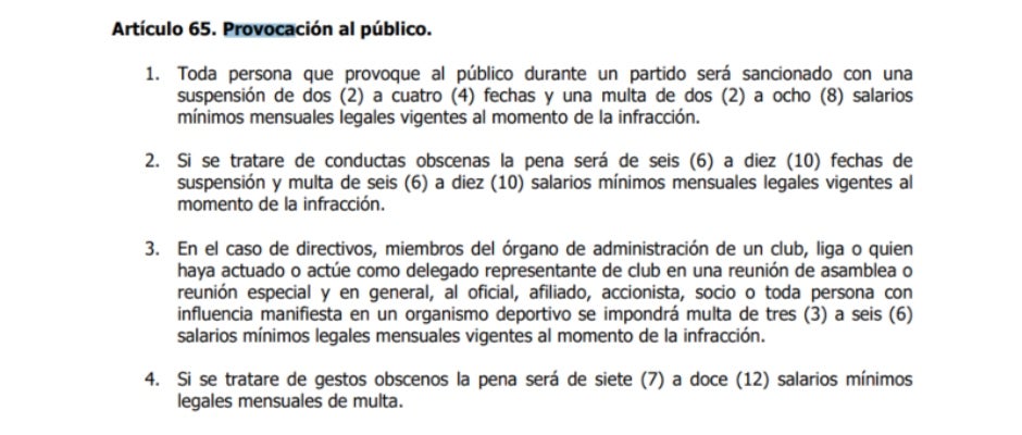 Artículo 65 del Código Único Disciplinario de la Federación Colombiana de Fútbol