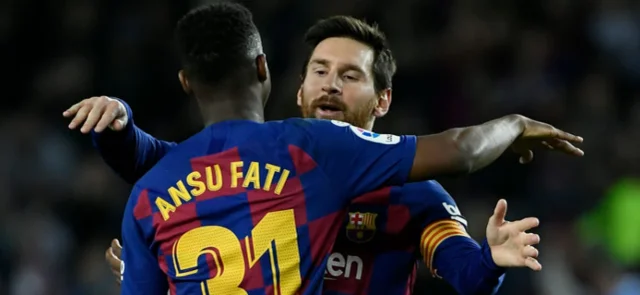 Ansu Fati y Messi celebran su primera victoria en Champions / Foto AFP