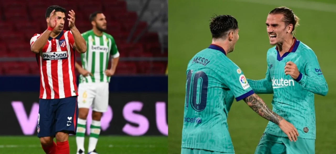 Suárez y Griezmann, dos de los jugadores que han pasado por Barcelona y Atlético de Madrid. / Fotos: AFP