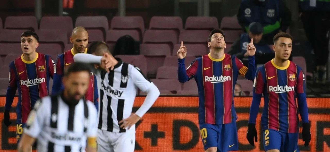 Messi celebra el único gol de Barcelona frente a Levante / Foto AFP