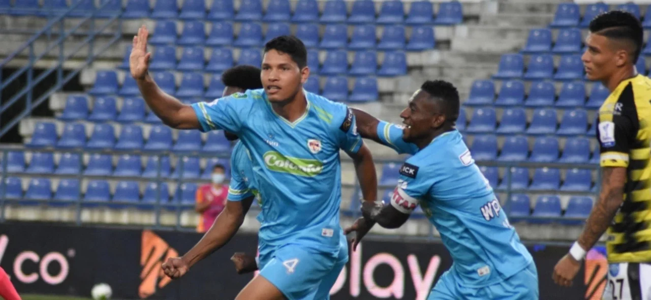 Jaguares celebra el primero gol de la victoria sobre Alianza Petrolera / Foto VizzorImage