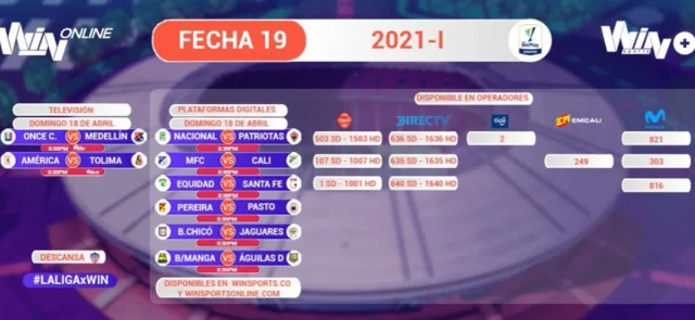 Programación de la fecha 19 Liga BetPlay