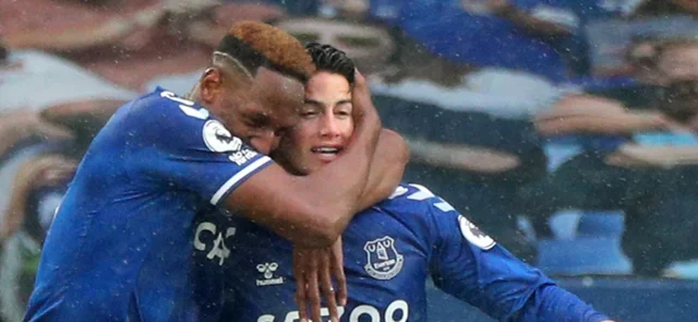Yerry Mina y James Rodríguez, bajas de Everton. / Foto: AFP