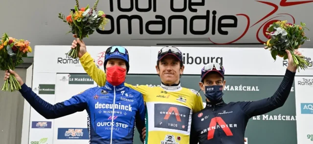 Thomas, Porte y Masnada, el podio de la Vuelta a Romandía. / Foto: AFP