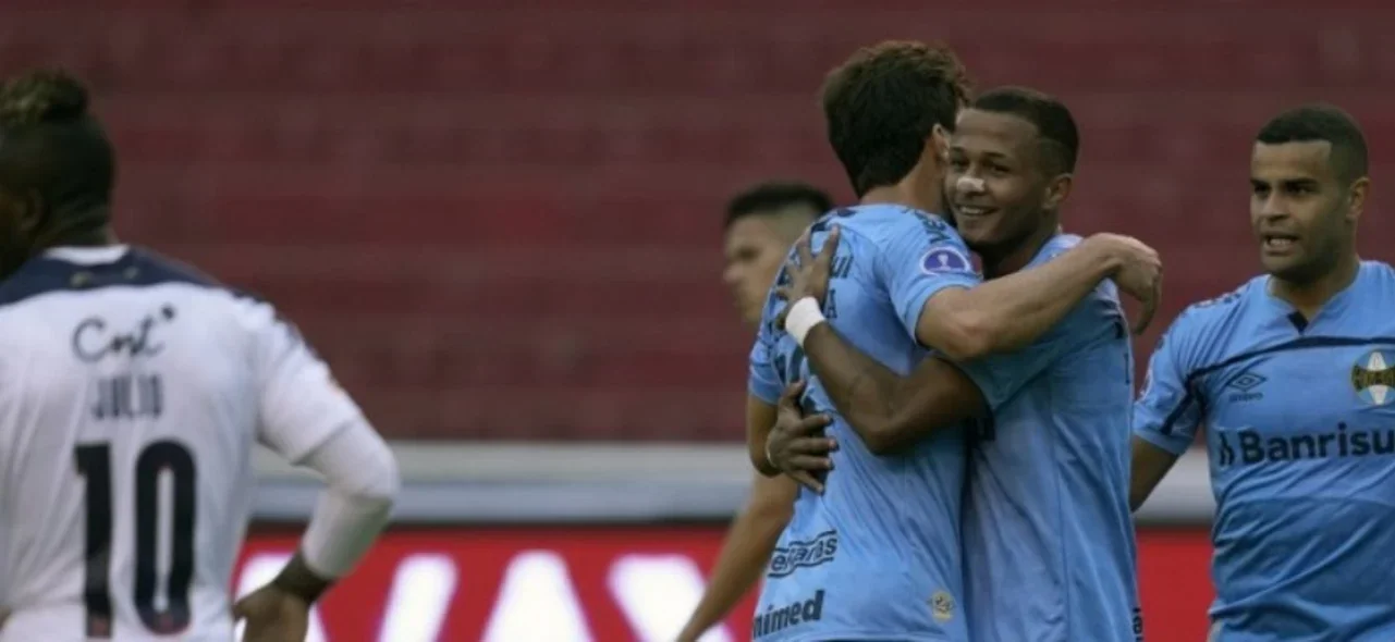 Gremio celebra el gol del triunfo ante Liga de Quito / Foto AFP