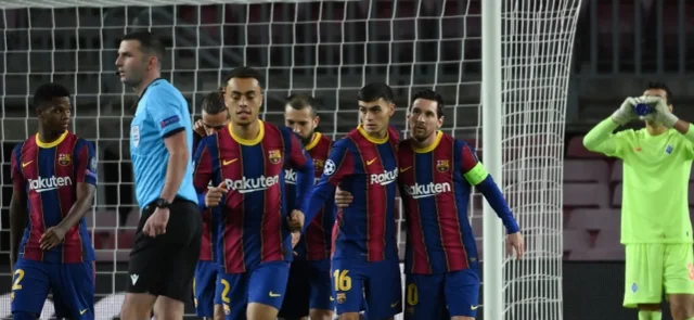 Messi celebra un gol en LaLiga con Barcelona / Foto AFP