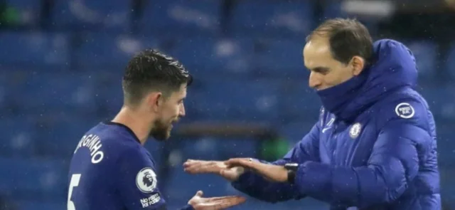 Jorginho y Tuchel en Chelsea/ AFP