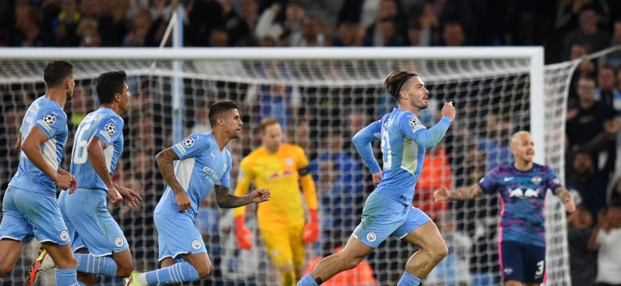 Manchester City celebrando en su primer partido de Champions / Foto AFP