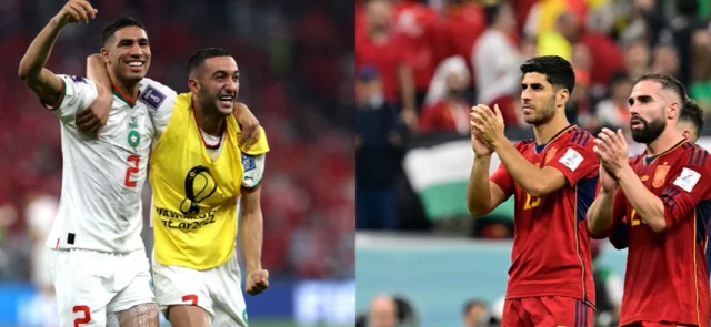 Marruecos y España juegan por los octavos de final del Mundial. Foto: AFP