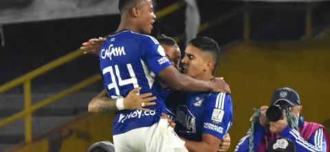 Celebración entre Óscar Cortés, Leonardo Castro y Daniel Cataño - VizzorImage / Felipe Caicedo