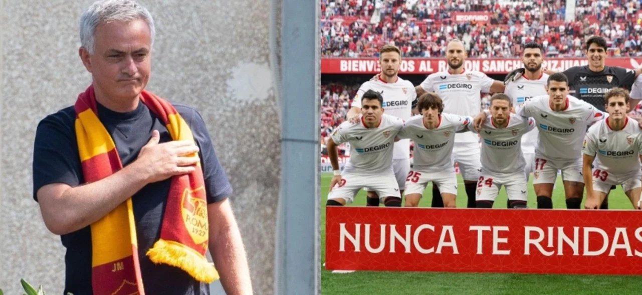 Mira los datos de Mourinho con Roma y Sevilla en la Europa League. / Foto: Twitter Sevilla y Página oficial de Roma.