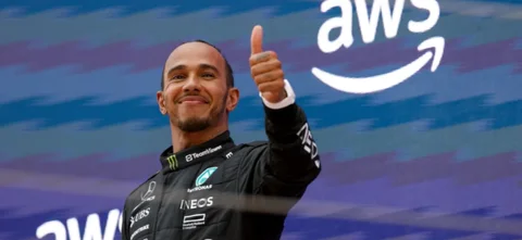 Lewis Hamilton en el podio del gran premio de España - AFP