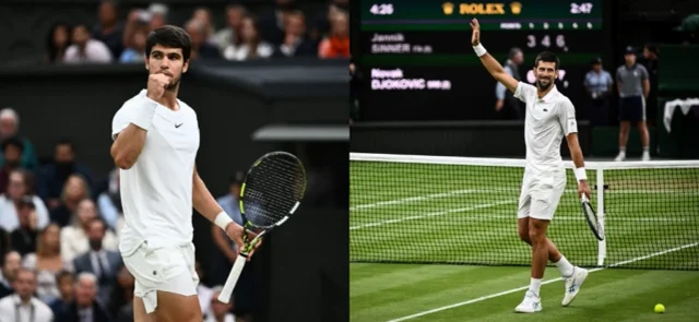 Alcaraz vs. Djokovic en la final de Wimbledon 2023. / Foto: AFP.