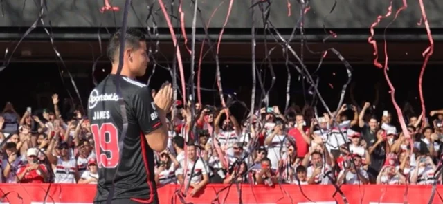 James Rodríguez en su presentación. Foto: X/@SaoPauloFC