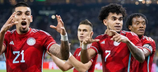 Daniel Muñóz, Rafael S. Borré, Luis Díaz y Juan G. Cuadrado - AFP