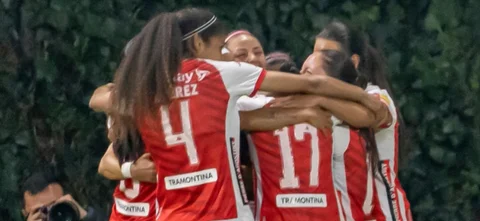 Independiente Santa Fe Femenino celebra el gol en Libertadores 2023 - VizzorImage / Leonardo Castañeda