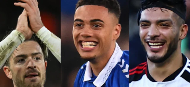 Jack Grealish, Lewis Dobbin y Raúl Jiménez - AFP