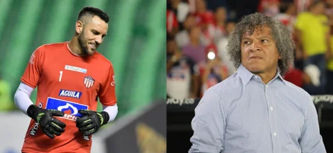 Sebastián Viera sobre Alberto Gamero en Junior. / Foto: Vizzorimage.